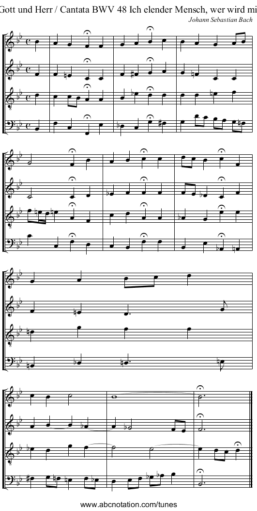 279. Ach Gott und Herr / Cantata BWV 48 Ich elender Mensch, wer wird mich erl&ouml;sen - staff notation