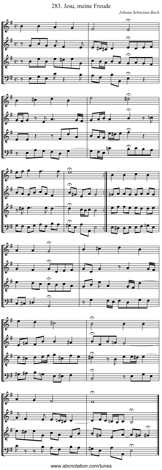 283. Jesu, meine Freude - staff notation