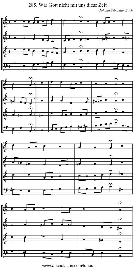 285. W&auml;r Gott nicht mit uns diese Zeit - staff notation