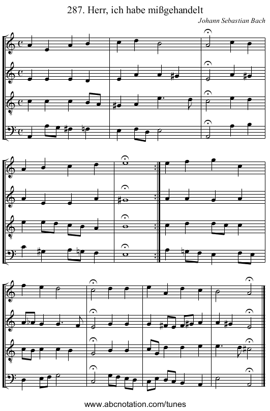 287. Herr, ich habe mißgehandelt - staff notation