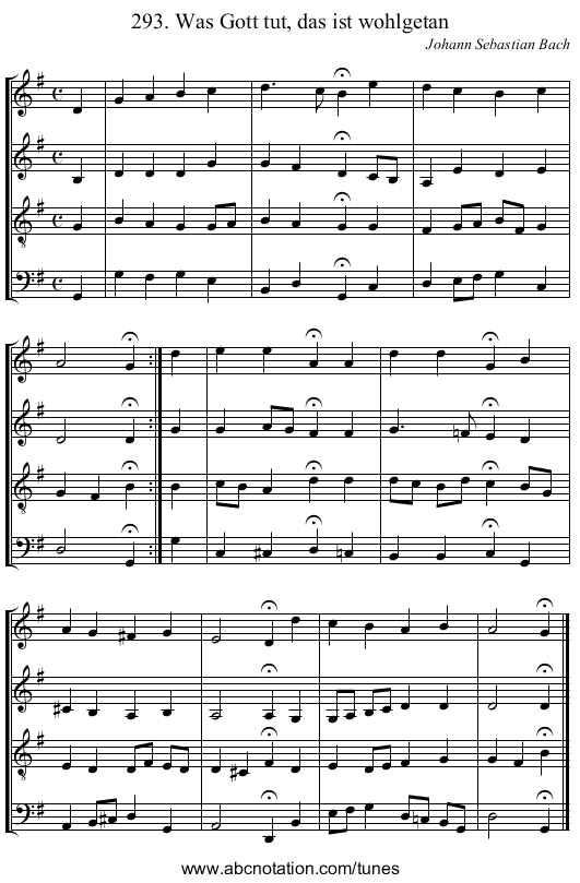 293. Was Gott tut, das ist wohlgetan - staff notation