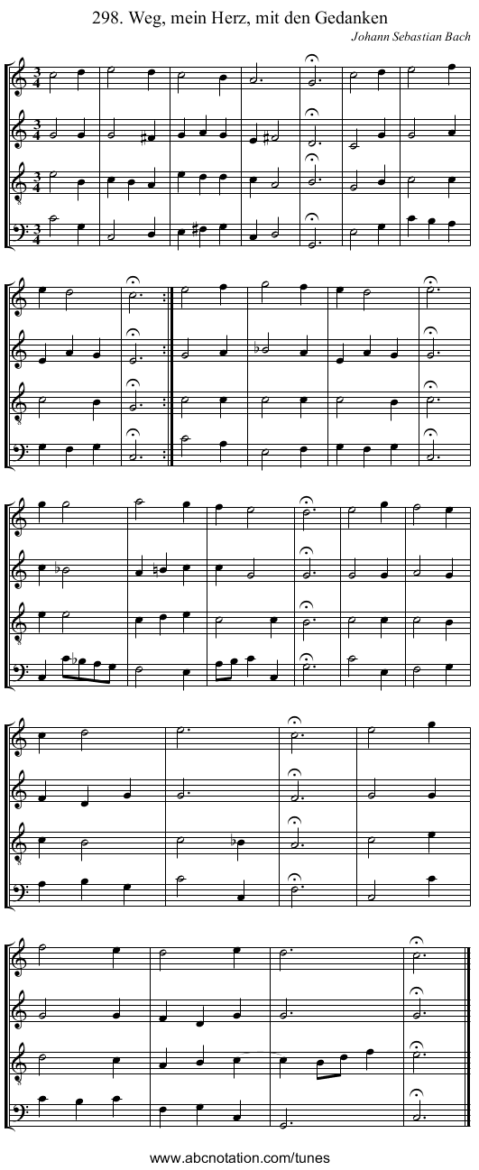 298. Weg, mein Herz, mit den Gedanken - staff notation