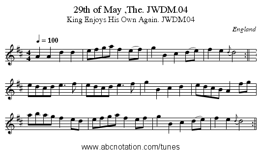 29th of May ,The. JWDM.04 - staff notation