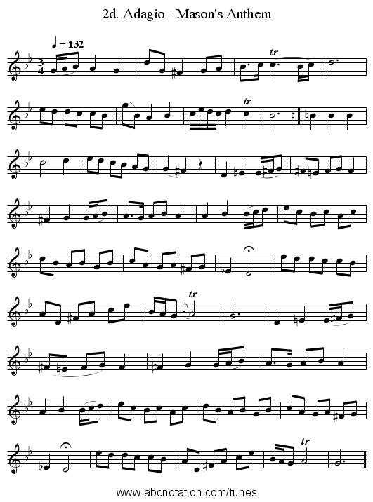 2d. Adagio - Mason's Anthem - staff notation
