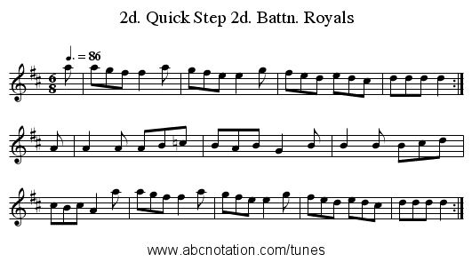 2d. Quick Step 2d. Battn. Royals - staff notation
