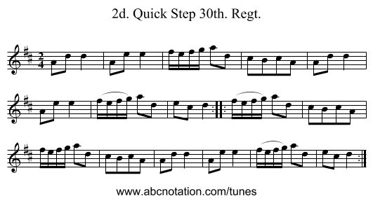 2d. Quick Step 30th. Regt. - staff notation