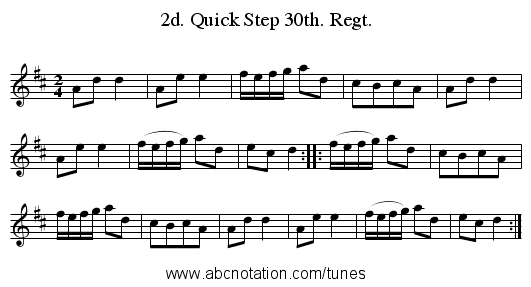 2d. Quick Step 30th. Regt. - staff notation
