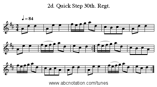 2d. Quick Step 30th. Regt. - staff notation