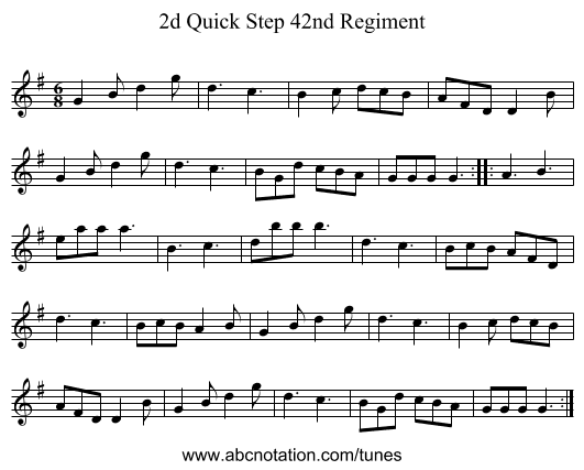 2d Quick Step 42nd Regiment - staff notation
