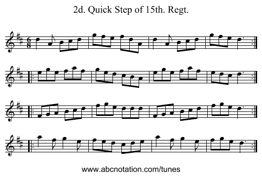 2d. Quick Step of 15th. Regt. - staff notation