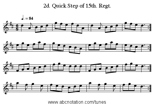 2d. Quick Step of 15th. Regt. - staff notation