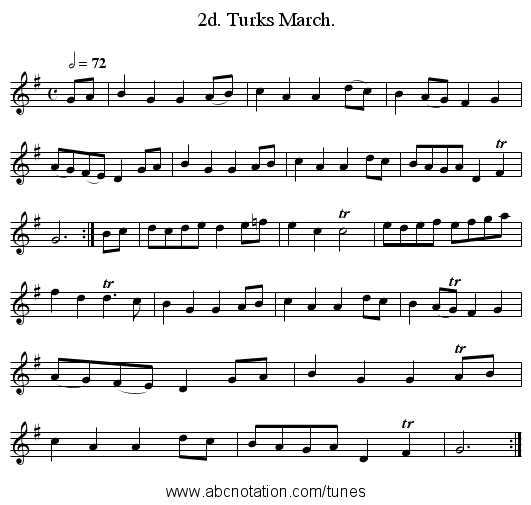 2d. Turks March. - staff notation