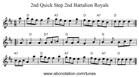 2nd Quick Step 2nd Battalion Royals - staff notation