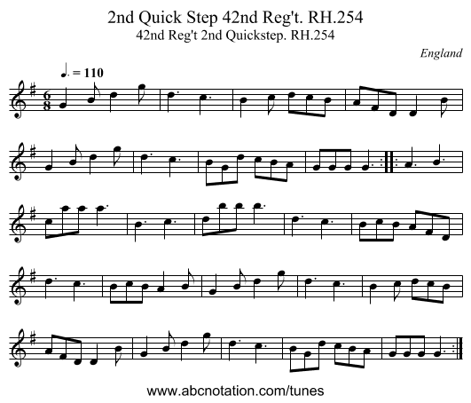 2nd Quick Step 42nd Reg't. RH.254 - staff notation