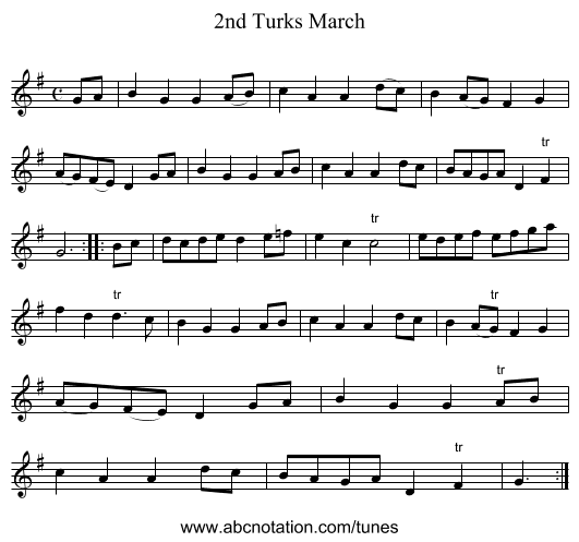 2nd Turks March - staff notation