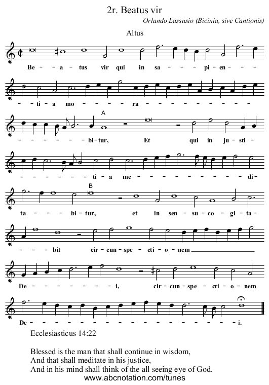 2r. Beatus vir - staff notation
