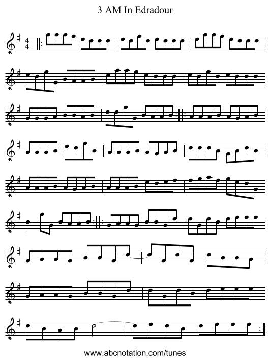 3 AM In Edradour - staff notation