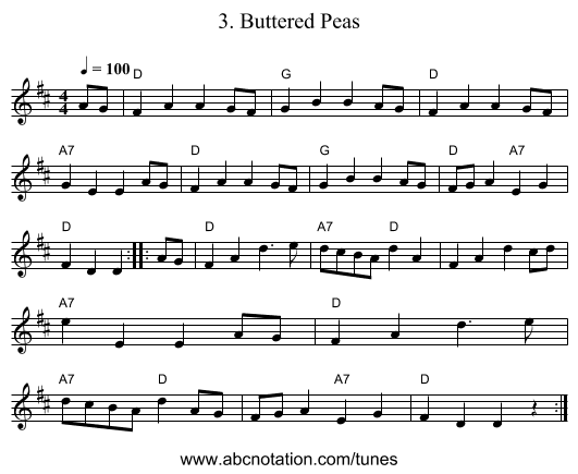 3. Buttered Peas - staff notation