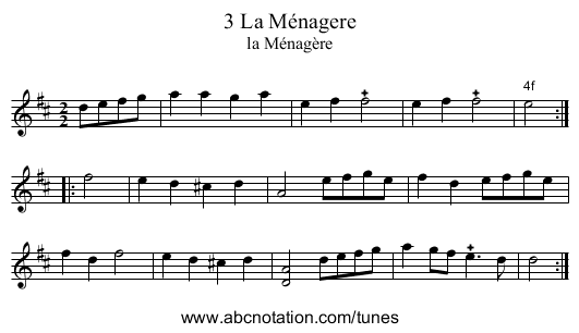 3 La M&eacute;nagere - staff notation