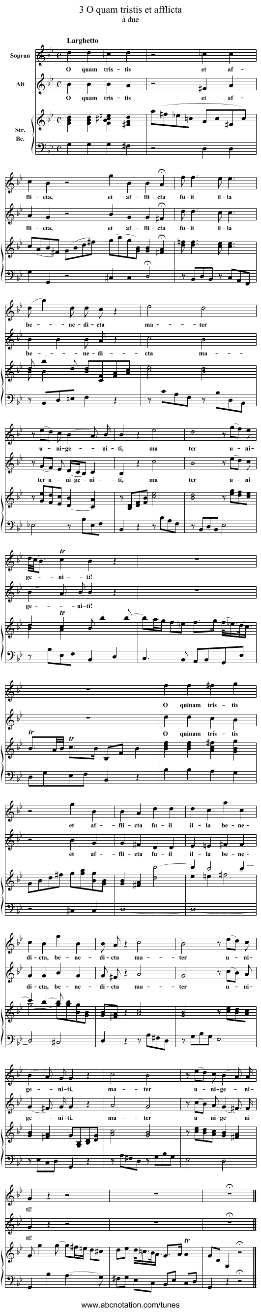 3 O quam tristis et afflicta - staff notation