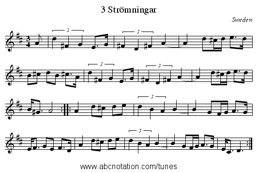 3 Str&ouml;mningar - staff notation