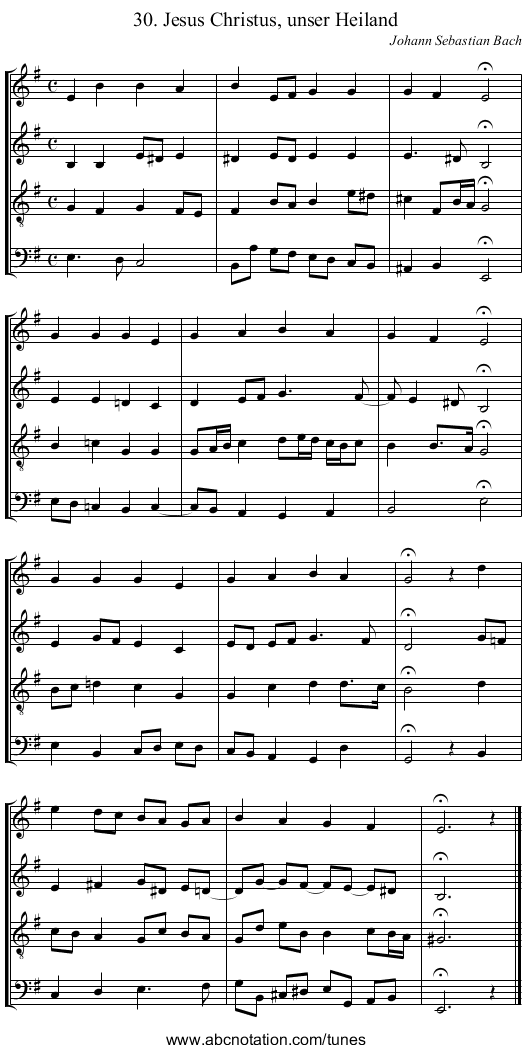 30. Jesus Christus, unser Heiland - staff notation