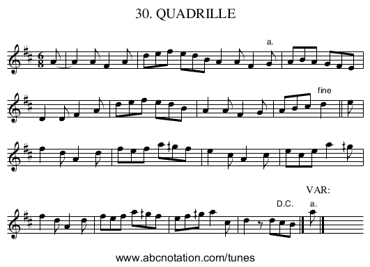 30. QUADRILLE - staff notation