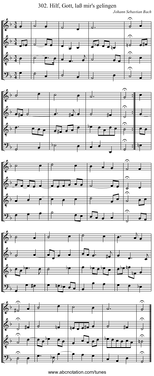 302. Hilf, Gott, laß mir's gelingen - staff notation