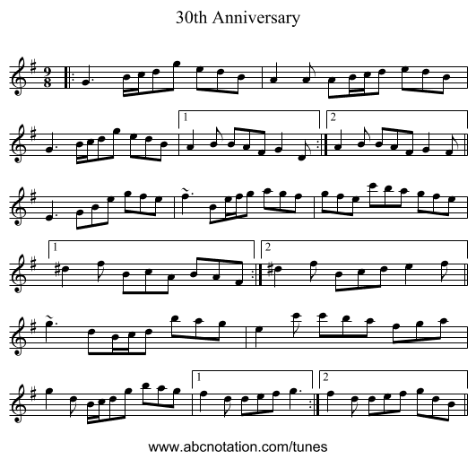 30th Anniversary - staff notation
