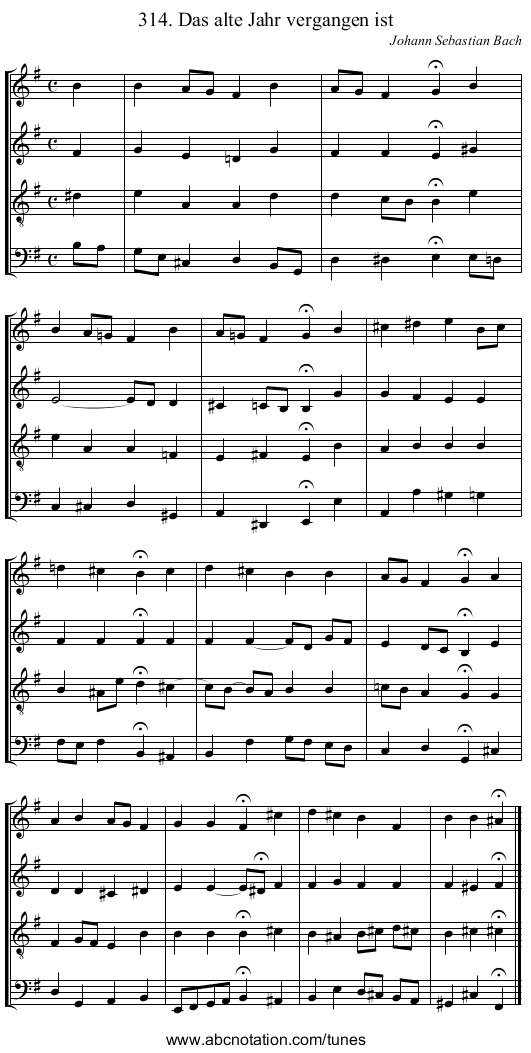314. Das alte Jahr vergangen ist - staff notation
