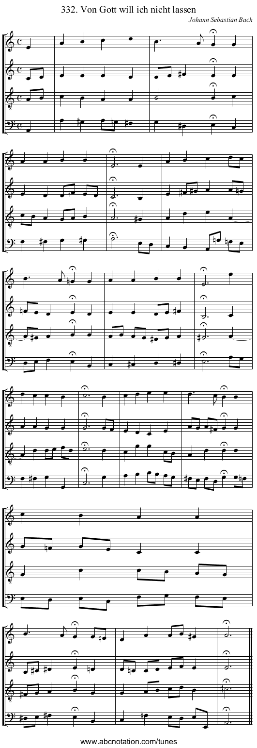 332. Von Gott will ich nicht lassen - staff notation