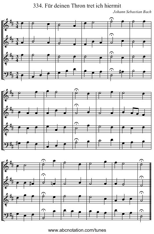 334. F&uuml;r deinen Thron tret ich hiermit - staff notation