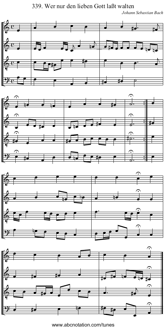 339. Wer nur den lieben Gott la&szlig;t walten - staff notation