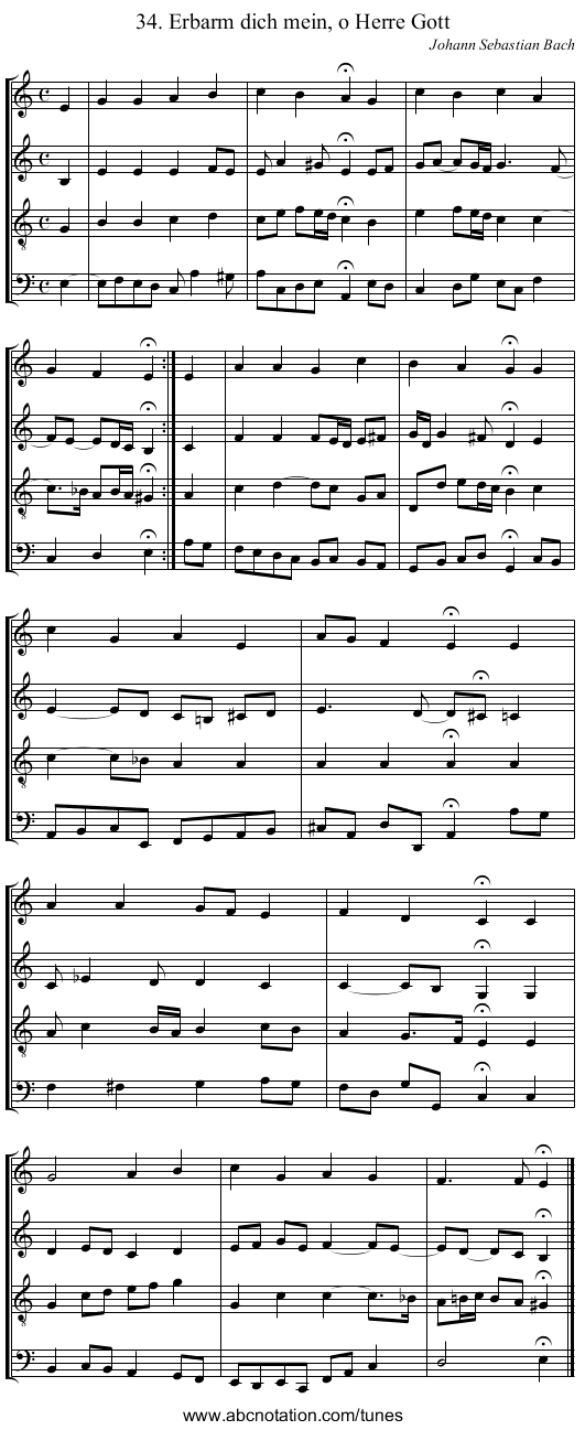 34. Erbarm dich mein, o Herre Gott - staff notation