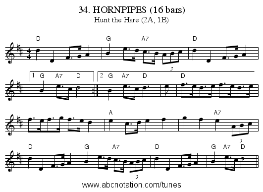 34. HORNPIPES (16 bars) - staff notation