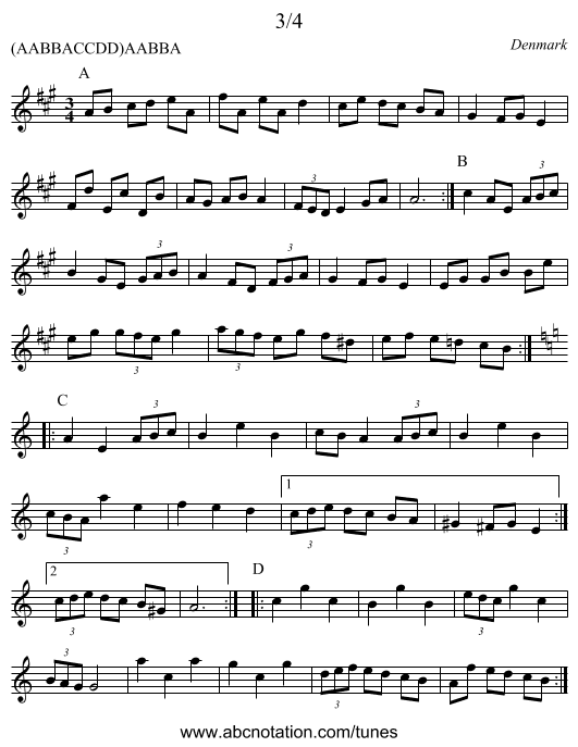 3/4 - staff notation