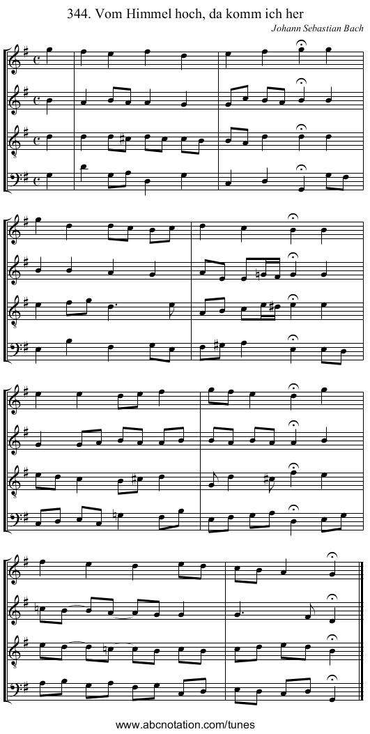 344. Vom Himmel hoch, da komm ich her - staff notation