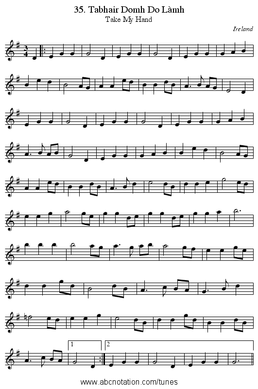 35. Tabhair Domh Do L&agrave;mh - staff notation