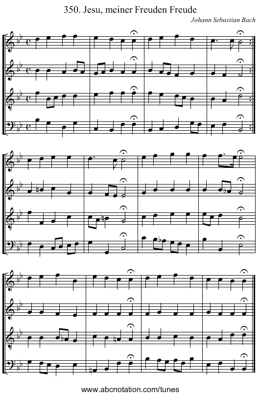 350. Jesu, meiner Freuden Freude - staff notation