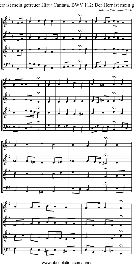 353. Der Herr ist mein getreuer Hirt / Cantata, BWV 112: Der Herr ist mein getreuer Hirt - staff notation