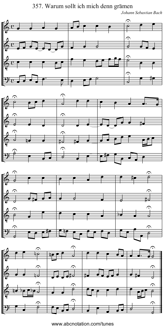 357. Warum sollt ich mich denn gr&auml;men - staff notation