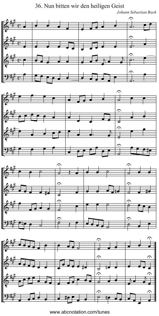 36. Nun bitten wir den heiligen Geist - staff notation