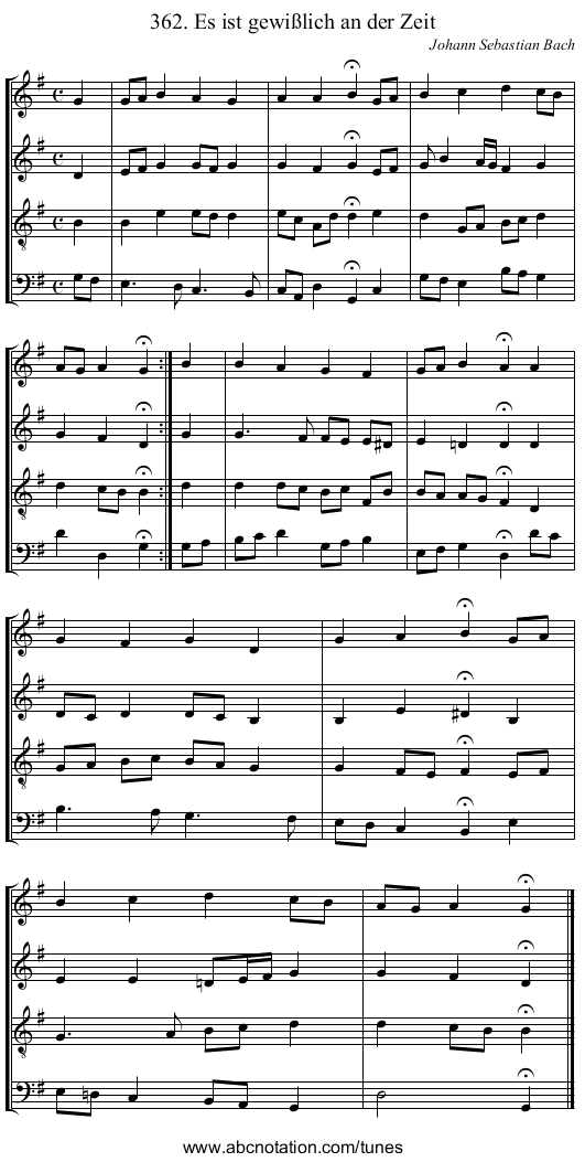 362. Es ist gewi&szlig;lich an der Zeit - staff notation