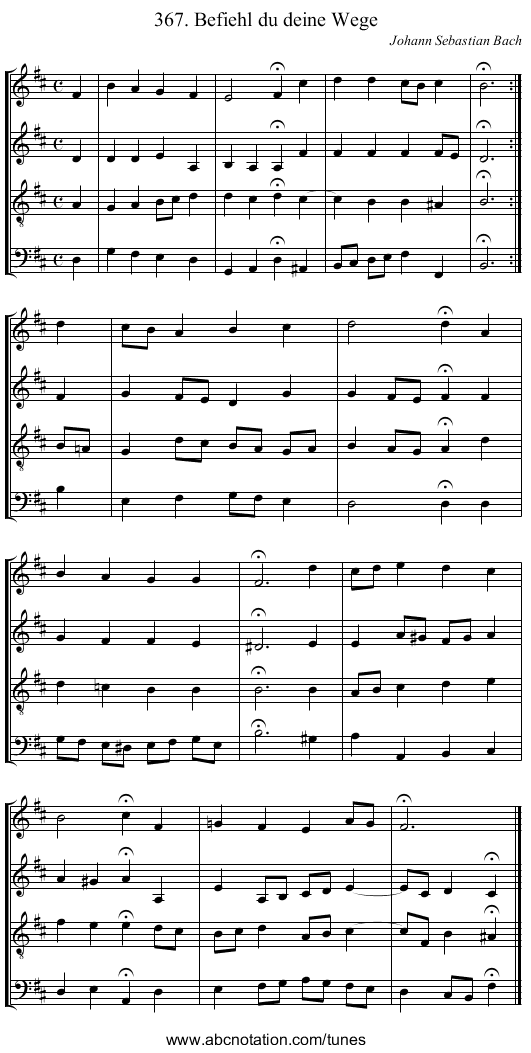 367. Befiehl du deine Wege - staff notation