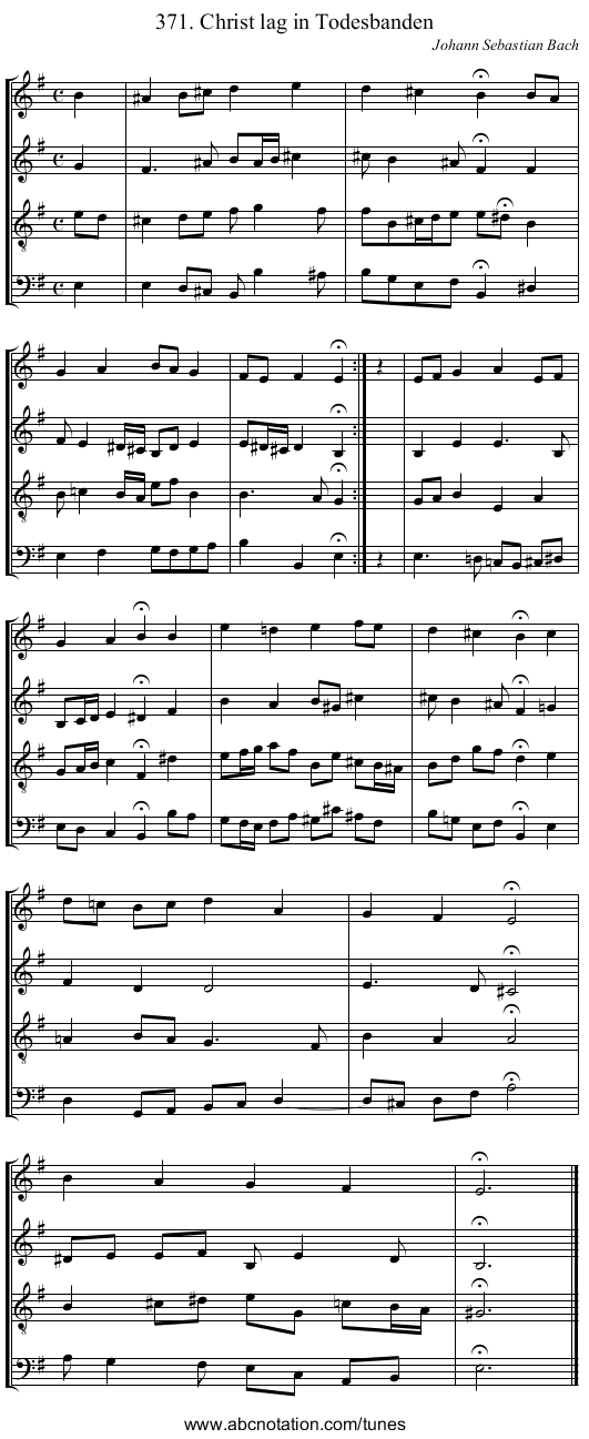 371. Christ lag in Todesbanden - staff notation