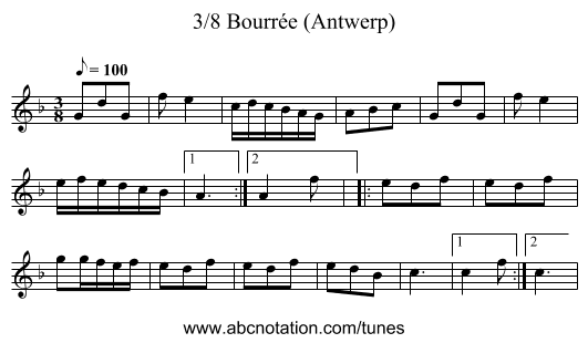 3/8 Bourrée (Antwerp) - staff notation
