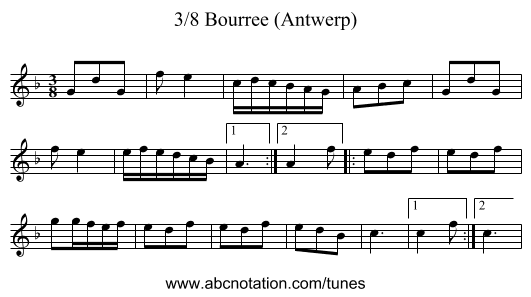 3/8 Bourree (Antwerp) - staff notation