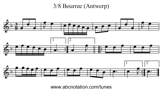 3/8 Bourree (Antwerp) - staff notation