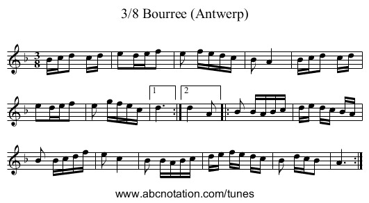 3/8 Bourree (Antwerp) - staff notation