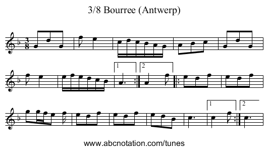 3/8 Bourree (Antwerp) - staff notation